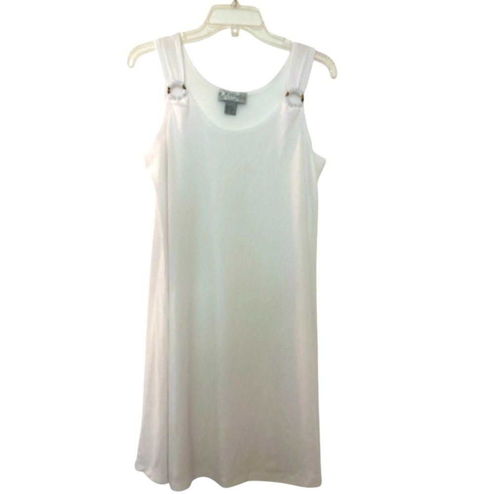 J VALDI swimsuit coverup, white, semi-sheer, size Large, shoulders with hoops